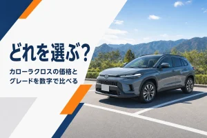 郊外の駐車場に停まったカローラ クロス