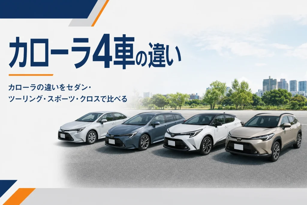 駐車場に並ぶカローラのセダン・ツーリング・スポーツ・クロス