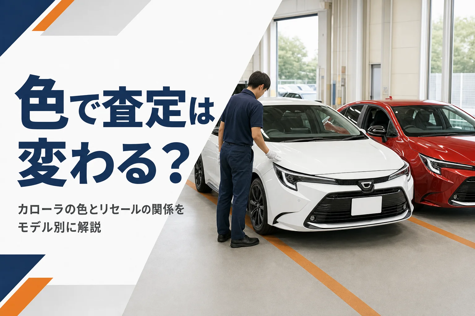 査定を受けている白と赤のカローラクロス