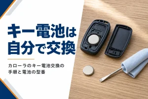 テーブルに置かれた開いたスマートキーとボタン電池
