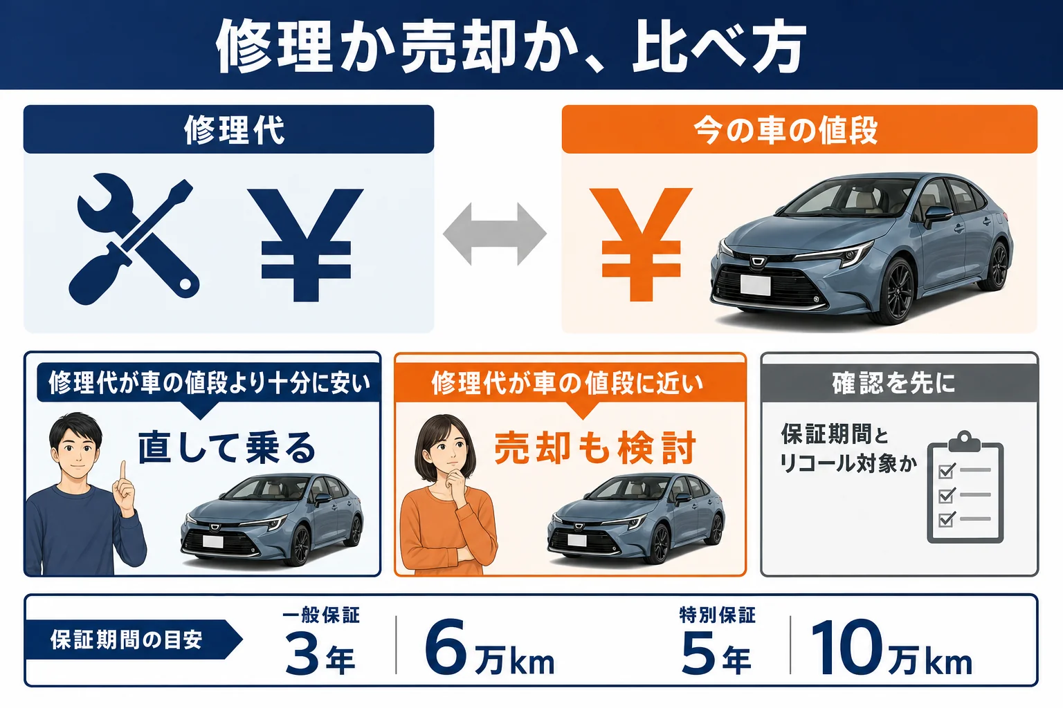 カローラを修理するか売るかを判断する流れ