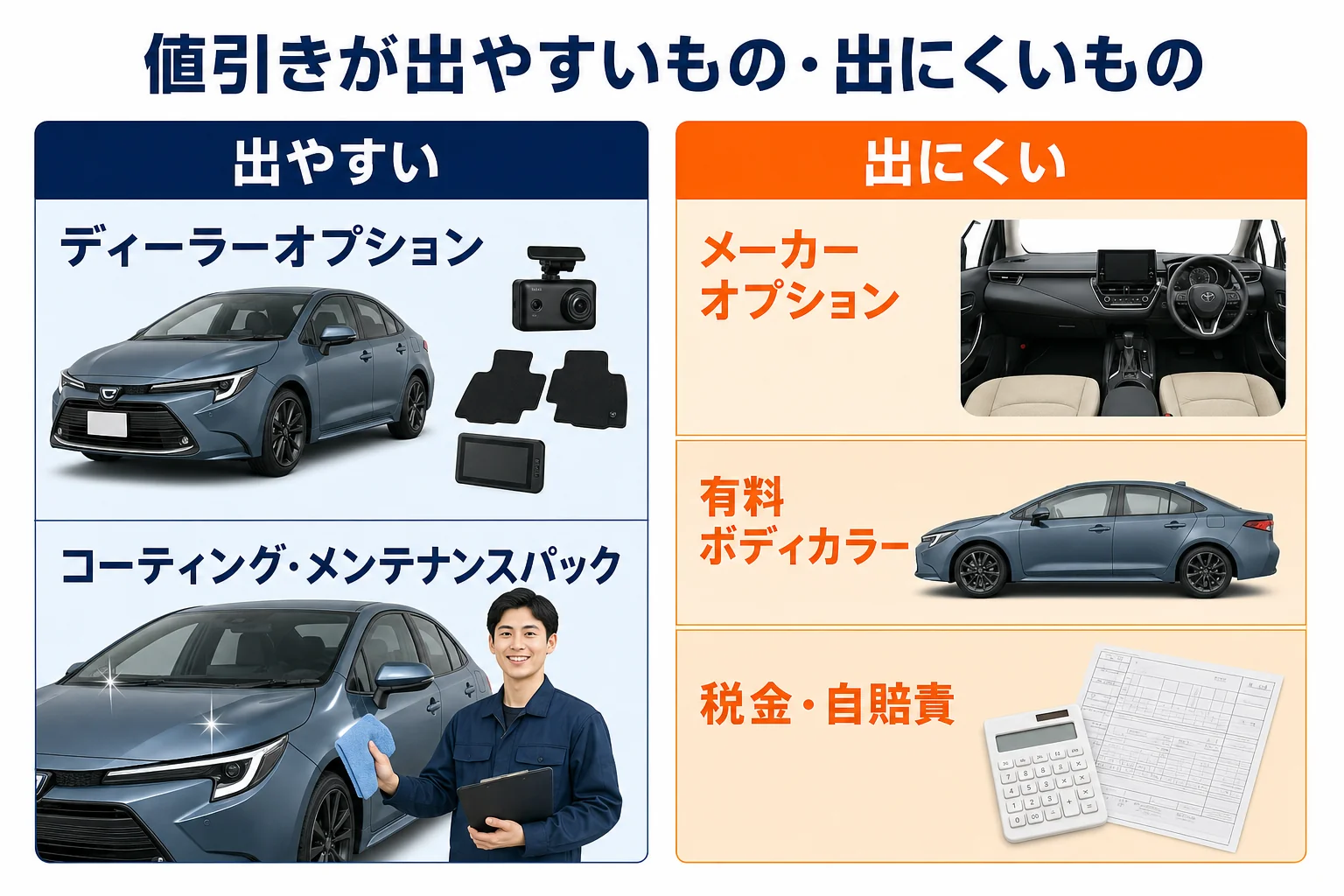 値引きが出やすい費用と出にくい費用の図解