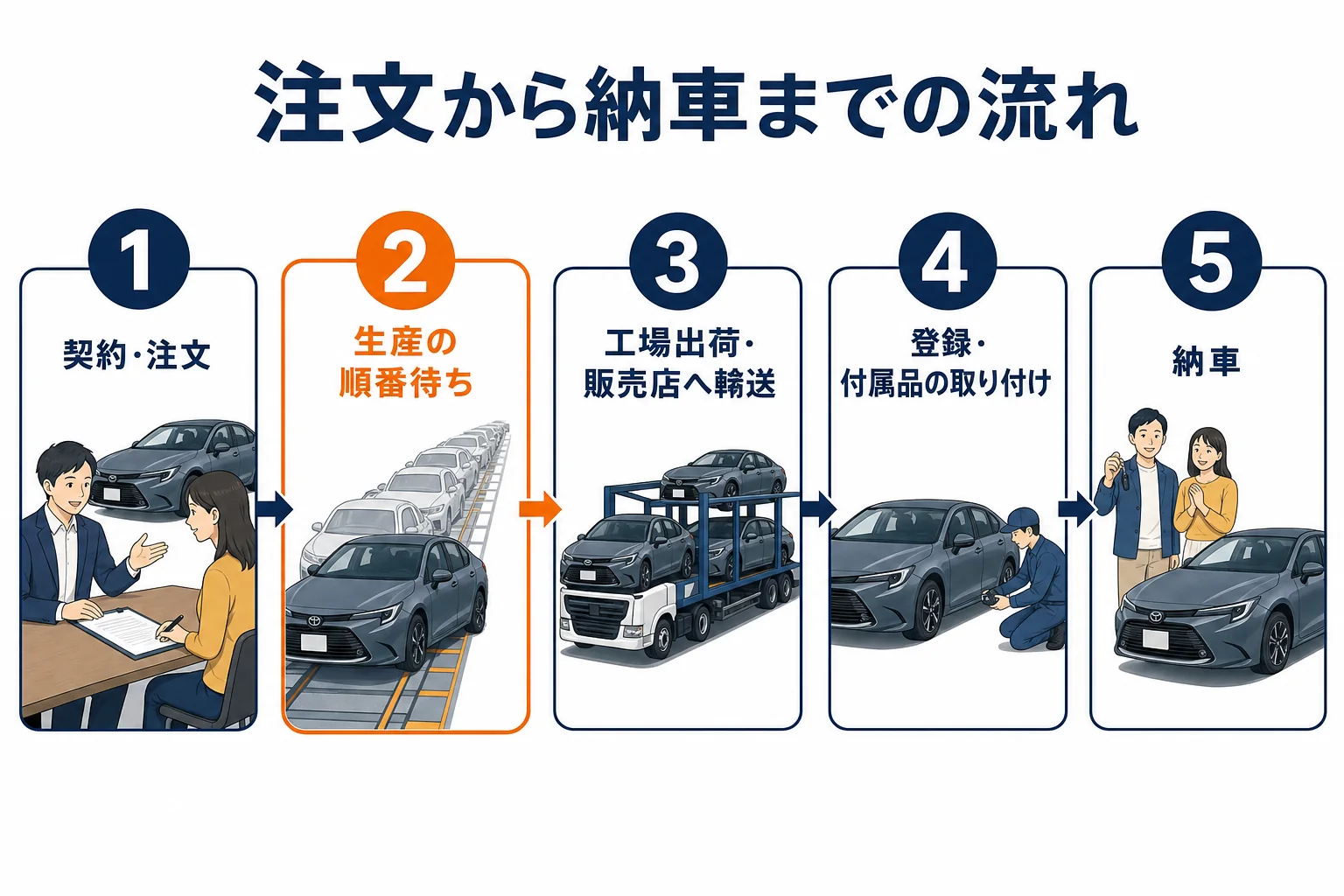 カローラの注文から納車までの流れの図解