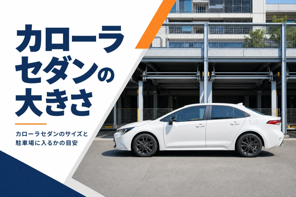 機械式駐車場の前に停まる白いカローラセダン