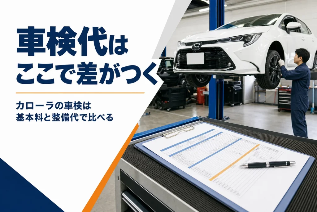 整備工場で車検を受けるカローラ ツーリングと見積書