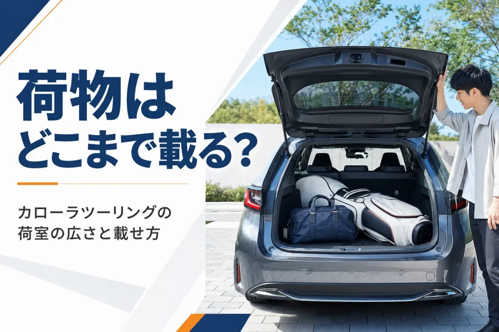 バックドアを開けたカローラ ツーリングの荷室にバッグを積んだ様子