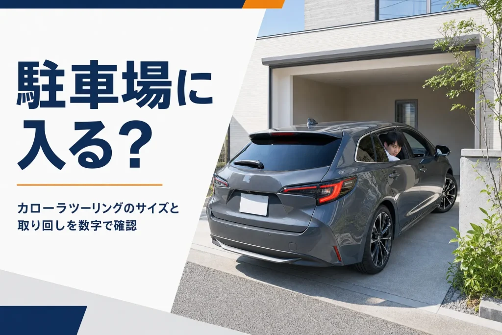 住宅の車庫に停めようとしているカローラ ツーリング