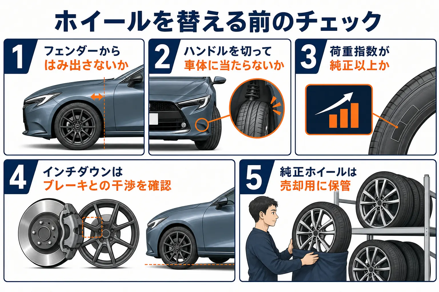 カローラの社外ホイールに替える前に確かめたいことをまとめた図解